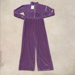 Purple Velour Wide Leg Jumpsuit - Fabletics